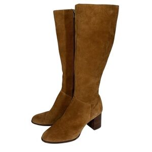 ANTONIO MELANIE Women's 9 Tall Tan Suede Boots Block Heel Almond toe